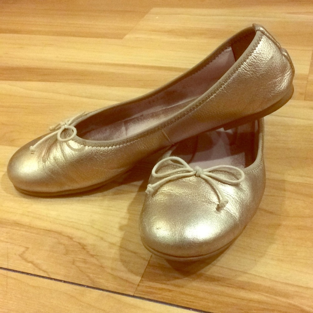 Gold Ballet Flats with Bows